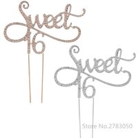 Sweet 16 Cake Topper 16th Birthday Party Themes With Rhinestone Decoration Anniversary Cake Decorating Supplies Gold/Silver