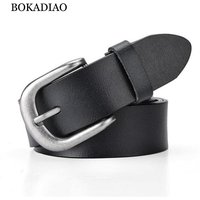 BOKADIAO Hot Women's Genuine Leather Belt Punk Luxury Brand Designer Belts for Women Fashion Female Jeans Belt Blue High Quality