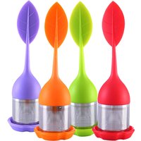 Tea Infuser - Stainless Steel Fine Mesh Tea Filter with BPA-Free Silicone Leaf Handle and Drip Tray for all Loose Leaf Tea