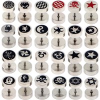 Alisouy 2pcs Fashion Trendy Brincos Earings Gothic Jewelry Stainless Steel Round Plain Men's Ear Studs Dumbbell Barbell Earrings