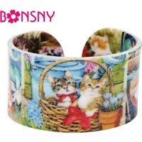 Bonsny Plastic Colorful Cute Cat Kitten Bangles Bracelets Fashion Craft Jewelry Women Girl Ladies Animal Accessories Wholesale