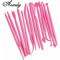 Aomily 14pcs/Set Sculpture Sugar Modeling Cutter Smoother Polymer Clay Mold Fondant Flower Gum Paste Decorating Pen Tool Kit
