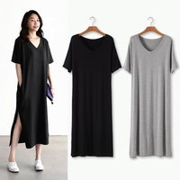 Summer Modal Women's Loose Long Dress A-Line V-Neck with Pocket Lady's dress Plus size Basic shirt dress vestido verano