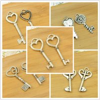DIY hollow key shape heart carved out vintage alloy charm pendant lock fit jewelry making accessories findings antique silver
