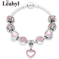Neue Valentinstag romantische rosa Herz Charme Armband & Armreif feine Kristall DIY Perlen Armband Schmuck für Frauen Mädchen Geschenk
