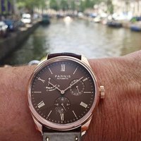Parnis Power Reserve Mechanical Automatic Self Winding Men Watch Brown Leather Strap Men's Watches relogio masculino Watch Box