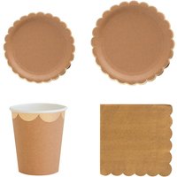 Kraft Paper Themed Party Disposable Tableware Set Paper Plates Cups Straw Napkins Party Birthday Wedding Carnival Supplies Decor