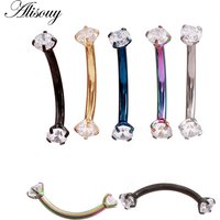 Alisouy 1pc 16G Surgical Steel 3mm Crystal Zircon Eyebrow Body Piercing Curved Barbell Lip Ring Snug Daith Helix Rook Earring