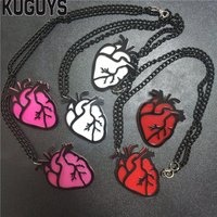 KUGUYS Red Hot Pink White Heart Pendant Necklaces for Women Men Heartbeat Trendy Acrylic Accessories Fashion Jewelry