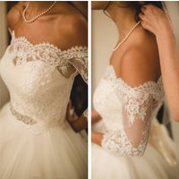 Handmade New Lace Wedding Boleros Bridal Jackets Top 3/4 Sleeve White Ivory Off Shoulder Wraps Women Capes