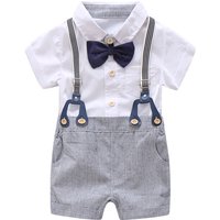 Neugeborenes Baby, Sommer, formelle Kleidung, Schleife, Hochzeit, Geburtstag, Jungen, Overall, Anzug, weißes Strampler-Hemd, Kleinkind-Gentleman-Outfit