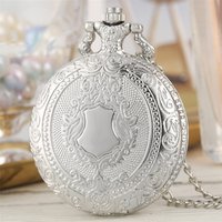 Elegant Vintage Shield Relief Pattern Quartz Pendant Pocket Watch Steampunk Retro Necklace Pendant Clock Gifts for Men Women