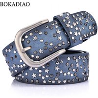 BOKADIAO Women Belt Punk Pin Buckle Vintage Geometry Rivets Luxury Lady's Original Leather Belts for Woman Waistband Female Belt