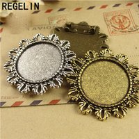 REGELIN Antique Bronze brooch base ROMAN style Pendant Setting 5pcs/lot Inner size 25mm Fit Cabochon Tray DIY Jewelry Findings