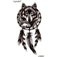 Black Wolf Waterproof Temporary Tattoos Men harajuku Beauty animal tatouage tatoo kids stickers Halloween Feather Henna Tattoo