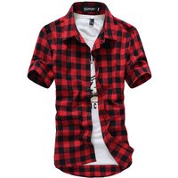Chemise à carreaux rouge et noire pour homme – Nouvelle collection été 2026 – Chemise homme à manches courtes