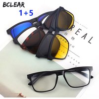 Monture optique unisexe BCLEAR Fashion en TR90 avec 5 verres solaires à clipser, lunettes de soleil polarisées, vision nocturne, montures de lunettes magnétiques