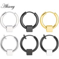 Alisouy Fashion Cube Square Circle Pendientes Black Silver Color Stainless Steel Punk Charms Loop Handles Hoop Huggie Earrings