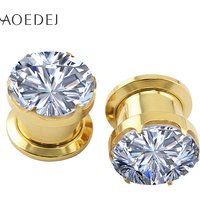 4-16mm Crystal Plugs Tunnels Gold Color Stainless Steel Expander Piercing Plug Stone Metal Ear Gauge Flesh Tunnel Ear Stretchers