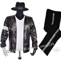 Punk Halloween Costume Christmas MJ Michael Jackson Classic Billie Jean tour Black Sequin Jacket Outerwear Collection Gift