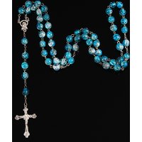 8mm Colored Glass Rosary Pendant Necklace Alloy Cross Virgin Mary Center Catholic Christian Religious Jewelry
