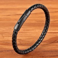 XQNI – Bracelet en cuir pour hommes, nouveau Style classique, bouton Simple en acier inoxydable noir, accessoires neutres, bijoux tissés à la main, cadeaux