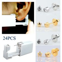24pcs 316L Stainless Steel Disposable Safe No Pain Ear Nose Piercing Kit Sterile Ear Studs Piercing Gun Tool Piercer Jewelry