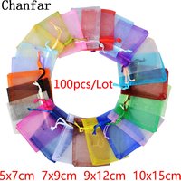 100pcs 24 Colors Jewelry Packaging Bag 5*7 7*9 9*12 10*15cm Organza Bags Gift Storage Wedding Drawstring Pouches Wholesales