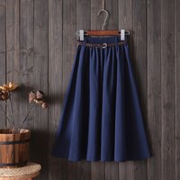 Midi Knee Length Summer Skirt Women With Belt 2019 Fashion Korean Ladies High Waist Pleated A-line School Skirt Female