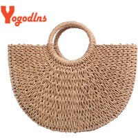 Yogodlns Neue Mode MOND Stroh Handtaschen Frauen Sommer Strand Tasche Rattan Tasche Handgemachte Vintage Woven Handtasche Für Frauen bolsa femme