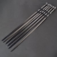 6-12pcs BBQ Skewers Stainless Steel Large Flat Barbecue Needle Shish Kabob Metal Skewer Set Long Handle BBQ Forks 21.6'' 55CM