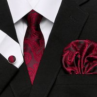 Herren-Krawatte, rot, kariert, Jacquard, gewebte Krawatte, Einstecktuch, Manschettenknöpfe, Sets für formelle Hochzeit, Geschäftsparty, versandkostenfrei