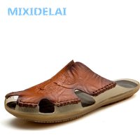 MIXIDELAI-Pantoufles en cuir coordonnantes pour hommes, sandales de plage, chaussures d'été confortables, tongs anti-irritation, nouvelle collection