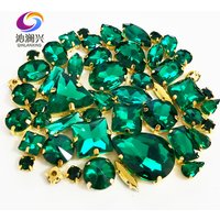 Mix 58Pcs Top Crystal Glass Rhinestones, Gold Bottom Malachite Green Sew on Stones Used for Needlework, Diy/Clothing Accessories