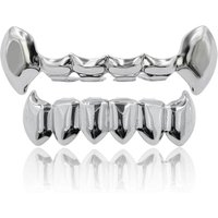 TOPGRILLZ New Fit Gold Color Plated Hip Hop Teeth Half Fang Top & Solid Fangs Bottom Grillz Vampire Set.Gift