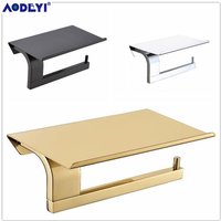 Black Toilet Paper Holder Wall Mount Tissue Roll Hanger 304 Stainless Steel Phone Platform Bathroom Hardware Set Brushed Gold