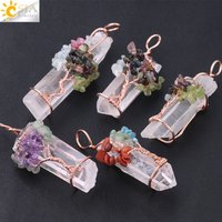 Natural Gem Stone Rock Crystal Pendant Reiki Chakra Tree of Life Handmade Wire Wrapped Clear Quartz Pendant for Necklace F517