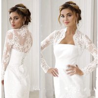 New Women's Long Sleeve Front open Sexy Lace Appliques Wedding Bridal Bolero Jacket Shawl White/Ivory Custom Size Jackets
