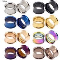 2pcs Surgical Steel Screw fit Ear Flesh Tunnel Plugs Anodized Internally Thread Double Flared Hollow Ear Expander Gauge Jewelry