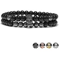 DIEZI One Sets 6mm Black Energy Yoga Skull Charm Bracelet For Men Women Natural Stones Buddhist Strand Beads Bracelets Jewelry
