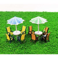 HO N Scale Parasols Sun Loungers Deck Chairs Bench Model Train 1:100-1:150 ABS Plastic Model Umbrellas For Building Model 2sets