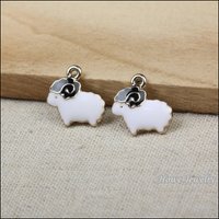 60pcs fashion gold plated enamel Charm white sheep Pendant fit European Necklace DIY Metal Jewelry Findings