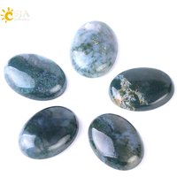 CSJA 1PC Moss Grass Agates Natural Stone Cabochon Unique Color Loose Green Bead Fit DIY Making Charms Jewelry Ring Bracelet F509