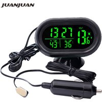 Digital Car Thermometer Temperature Monitor Car Ornament Luminous Clock Voltmeter DC 12V-24V Time Date Dual Display Freeze Alert