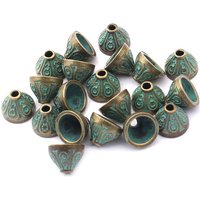 30pcs Patina Verdigris Embossed Swirl Tassel Cap Beads Cap Leather End Cap Crimp End Beads Cap For Jewelry Making Material