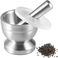 LMETJMA Stainless Steel Spice Grinder With Mortar and Pestle Herbs Spice Grinder Bowl Seasoning Mill Pill Crusher KC0245