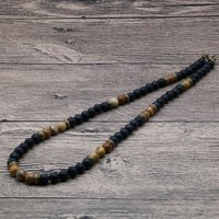 Unique Natural Stone Necklace Men 6mm Picasso Tiger Eyes Colourful Beads 46cm Short Collar Joias Healing Holiday Leisure Jewelry