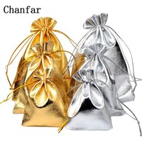 Sac en tissu d'emballage de bijoux réglable, 50 pièces/lot, 7x9 9x12 10x15cm, couleurs or, pochettes de rangement à cordon de serrage pour mariage