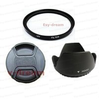 49 52 55 58 62 72 77 82 mm Glass UV Filter + Lens Hood + Lens Cap Kit for Canon Nikon Pentax Olympus Sony Camera Lenses