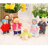 Happy doll family miniature people set toy wooden jointed dolls children muppet pretend toys story-telling dressed characters